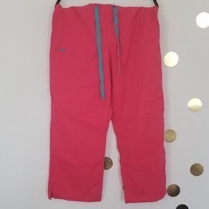 Pink and turquoise scrub pants petite